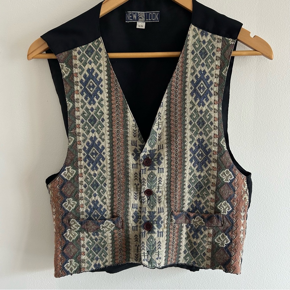 New Look Vintage Multicolor Patterned Tapestry Vest